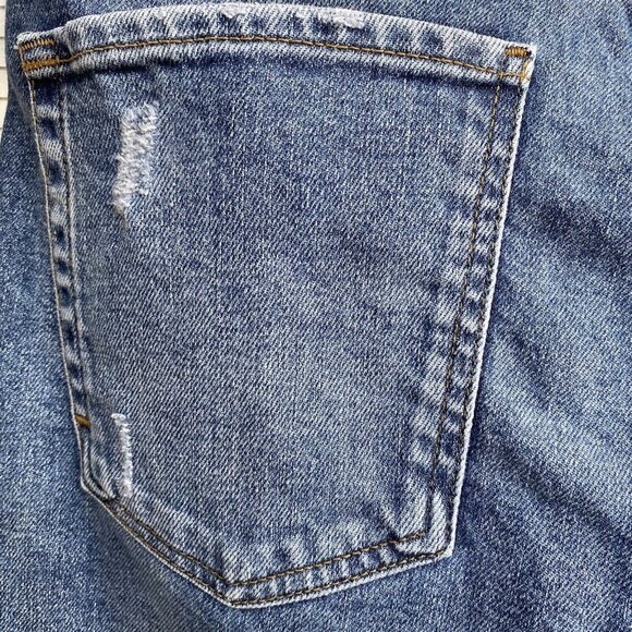 Zara High Rise Jeans Women 32 Distressed Ripped Button Fly Tapered Med Wash - Picture 12 of 16